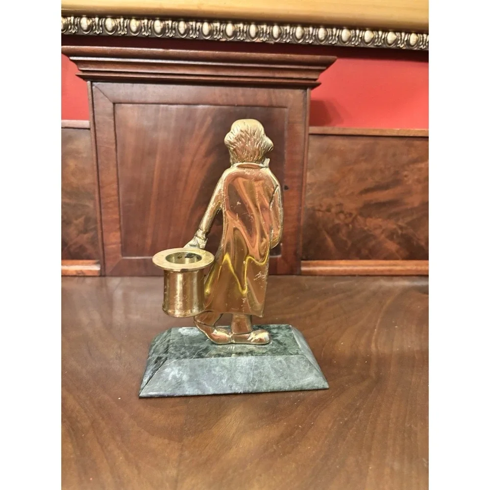 Vintage Brass Monkey Figural Candle‎ Holder Butler w/ Top Hat Marble Base 7
